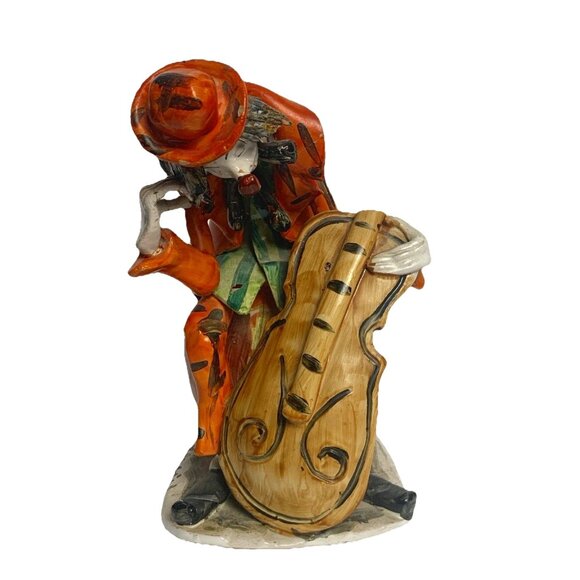 Clown Playing Cello Sitting On Ball Made In Italy Cello Neck Broken But Nice - Picture 1 of 8